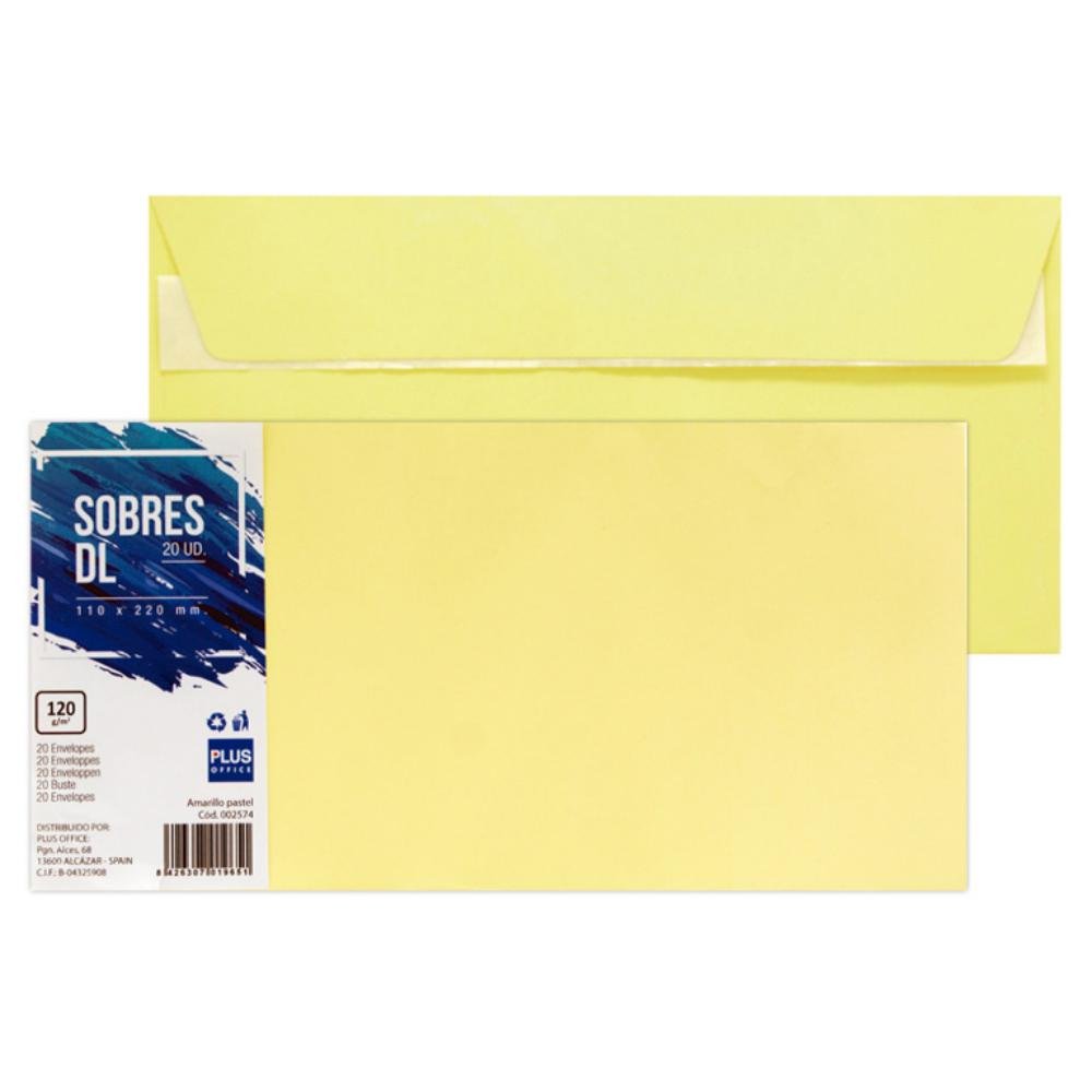 Sobre DL Plus Office 110 x 220 mm 120g Amarillo Pastel 20 ud.