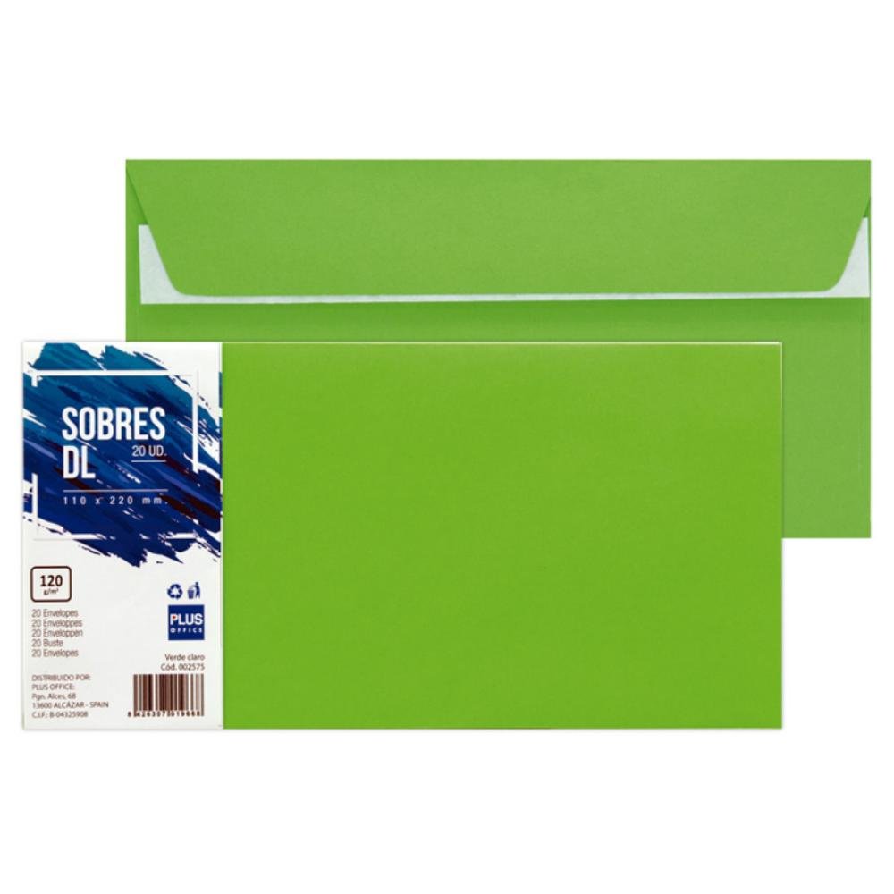 Sobre DL Plus Office 110 x 220 mm 120g Verde Claro 20 ud.