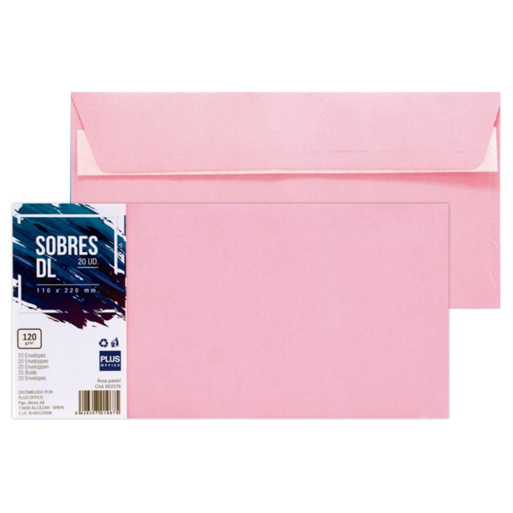 Sobre DL Plus Office 110 x 220 mm 120g Rosa Pastel 20 ud.