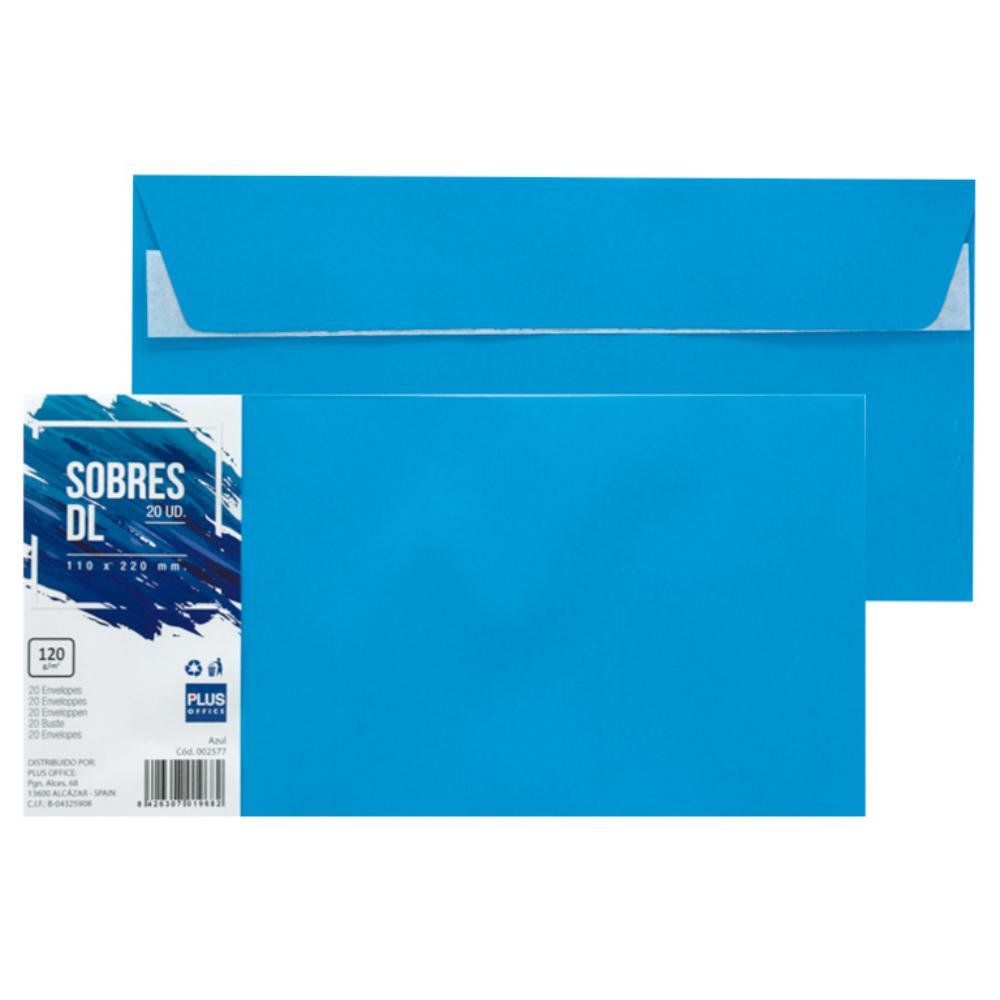 Sobre DL Plus Office 110 x 220 mm 120g Azul 20 ud.