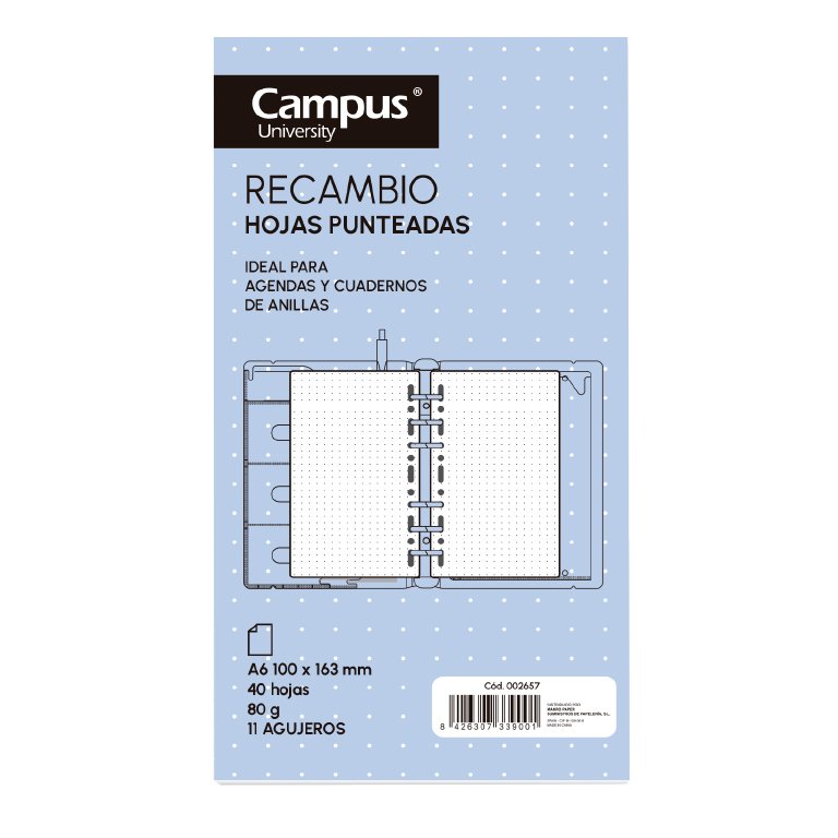 Recambio de Hojas Campus University Cuaderno Multifunción 40 Hojas A6