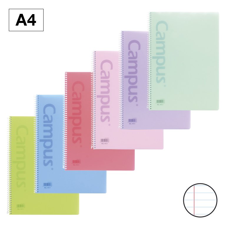 Bloc Espiral Campus A4 Tapa Plástico 80 Hojas 90g Rayado Horizontal Doble Margen Pastel