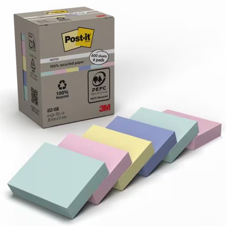 Bloc Notas Adhesivas Post-It Recicladas 38 x 51 mm Pastel 100 Hojas