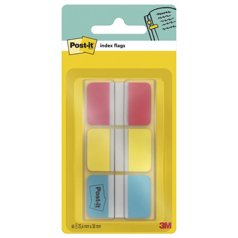 Banderitas Post-It 25 x 38 mm Dispensador 3 Colores 66 ud.