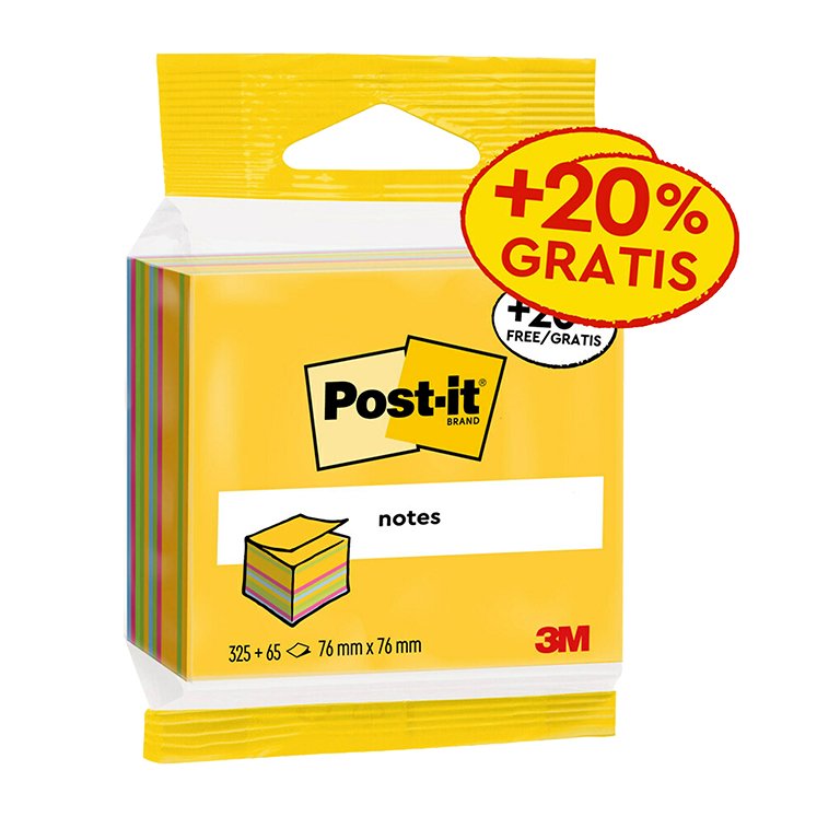 Bloc Notas Adhesivas Post-It 76 x 76 mm Colores Surtidos 390 Hojas Blíster