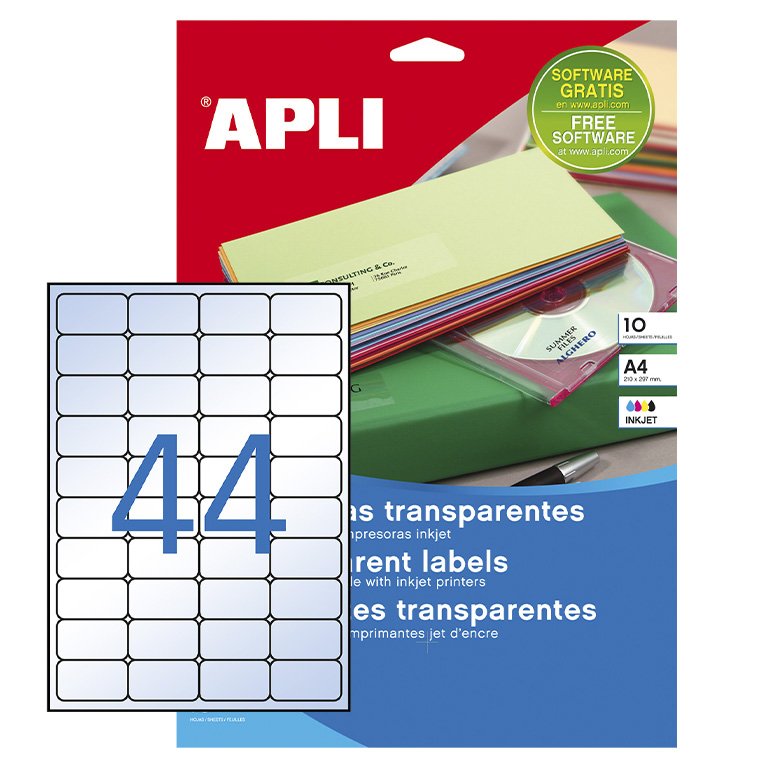 Etiquetas Transparentes Apli Permanentes 48,5 x 25,4 mm 44 x Hoja Pack 10 hojas
