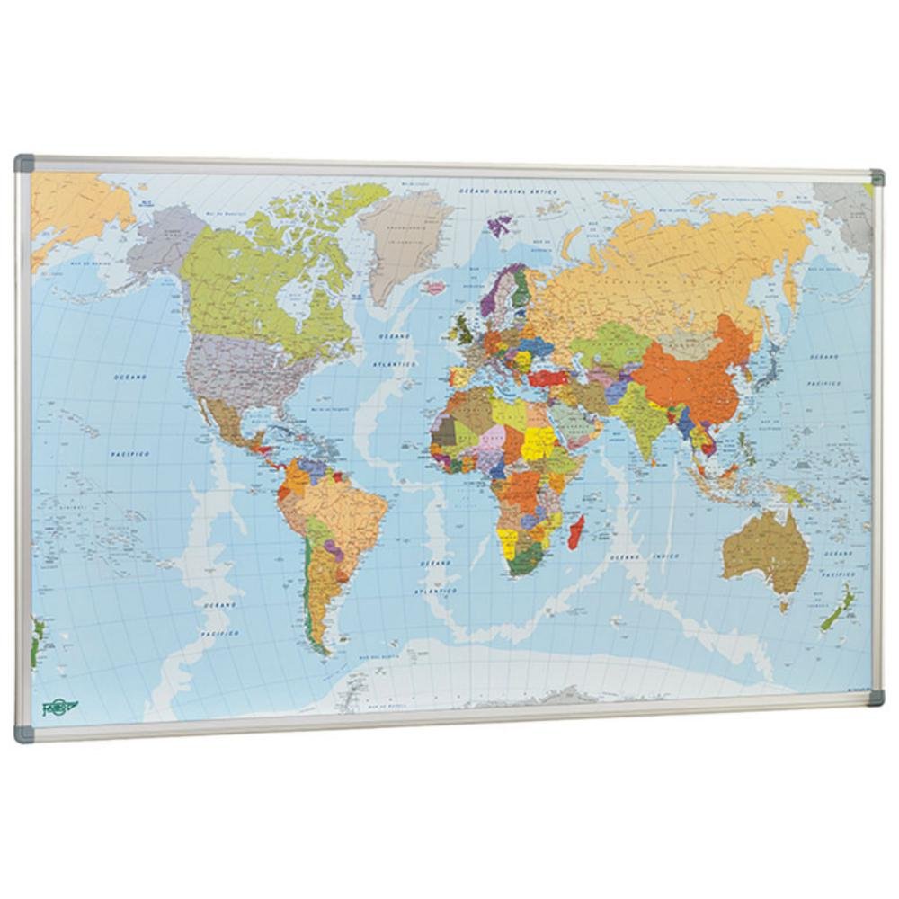 Mapa Mundi Magnético Faibo 840 x 1400 mm Marco Aluminio