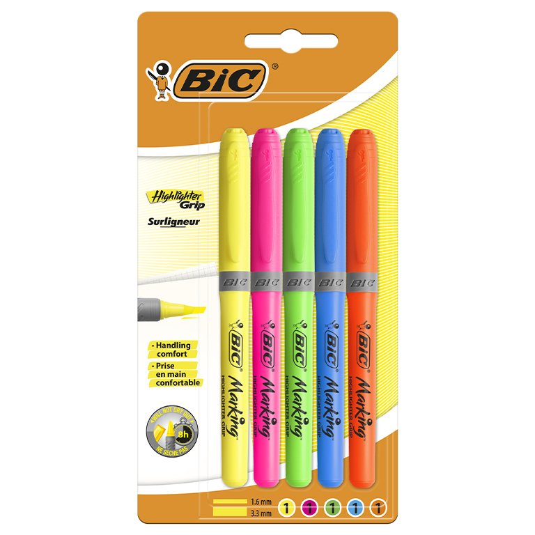 Rotulador Fluorescente Bic Highlighter Grip Neón 5 ud.