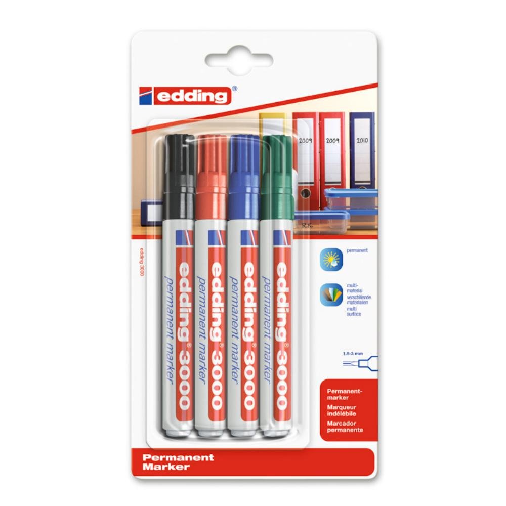 Rotulador Permanente Edding 3000 Colores Surtidos 4 ud.