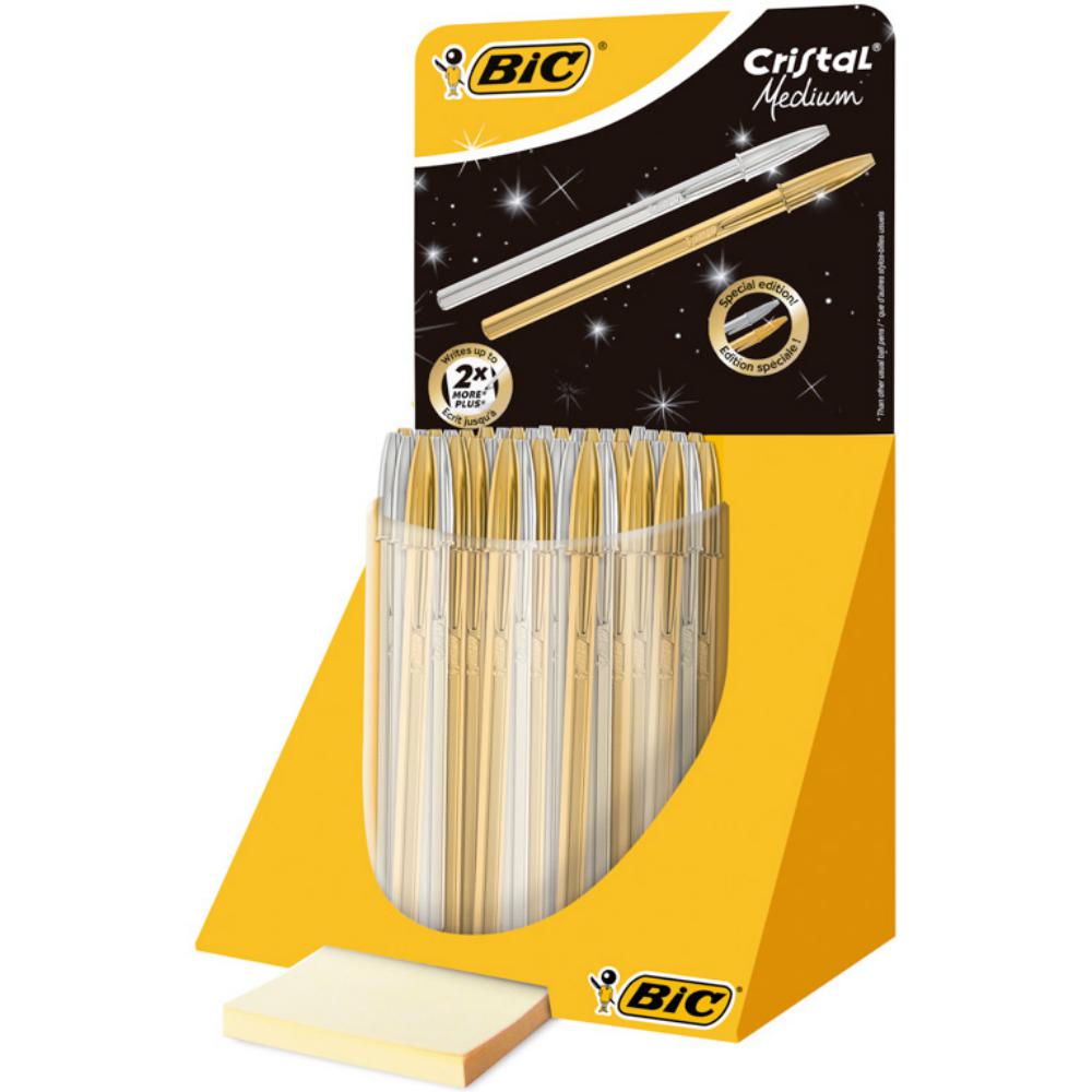 Bolígrafo Tinta Aceite Bic Cristal Oro y Plata Expositor /40 ud.