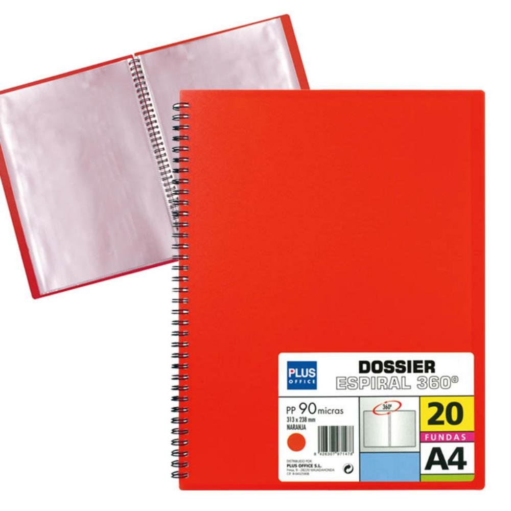 Carpeta Dossier Plus Office Espiral A4 20 Fundas Rojo