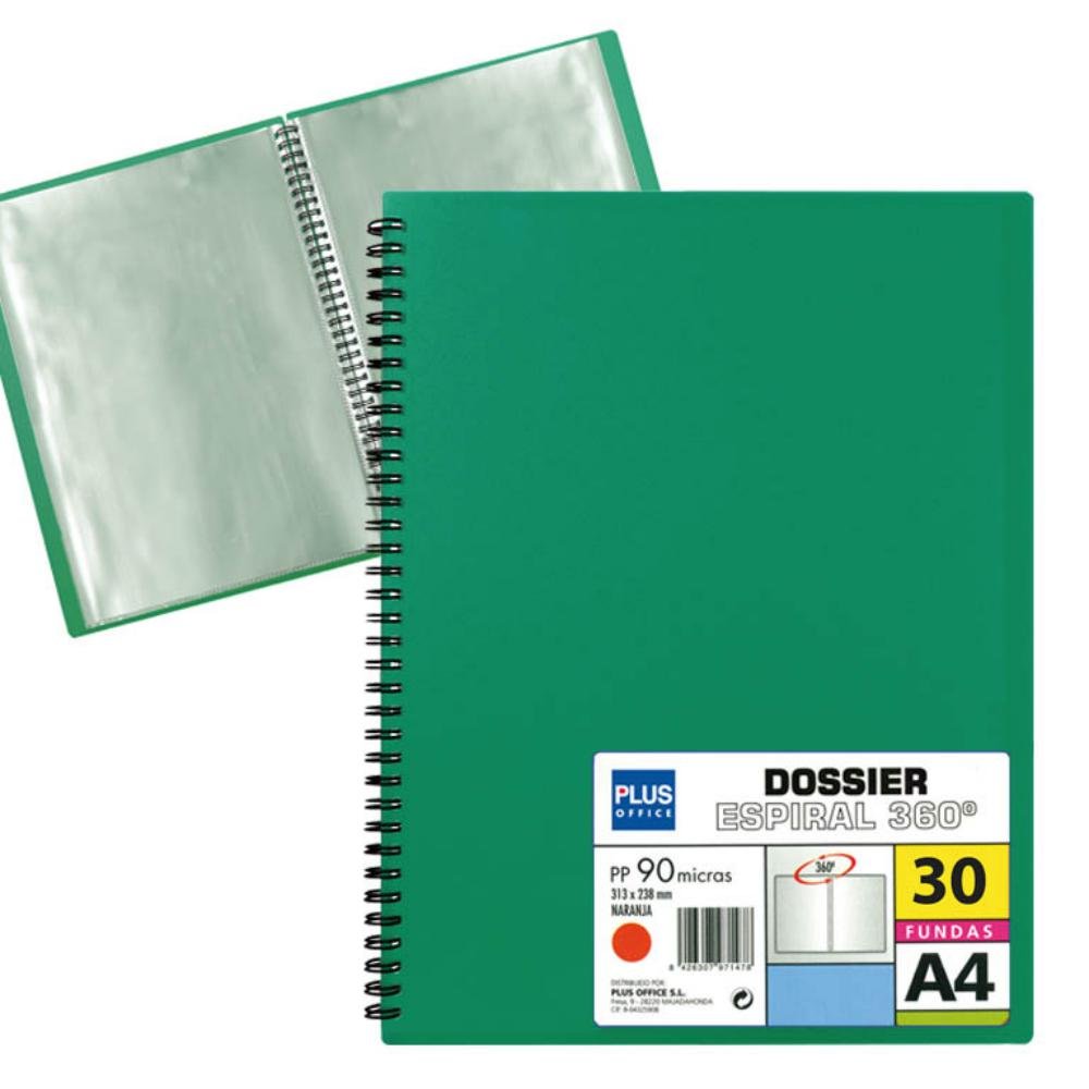 Carpeta Dossier Plus Office Espiral A4 30 Fundas Verde