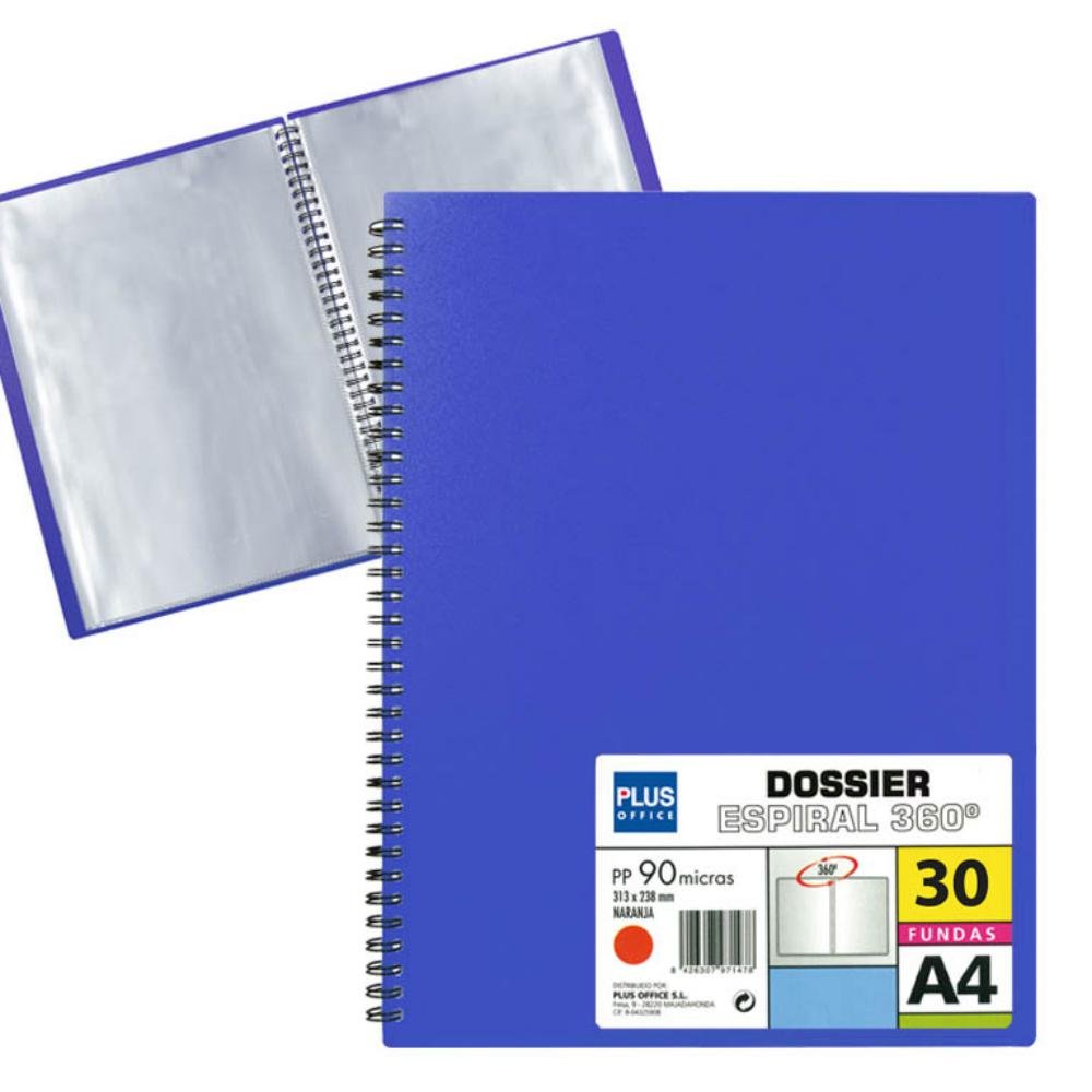 Carpeta Dossier Plus Office Espiral A4 30 Fundas Azul