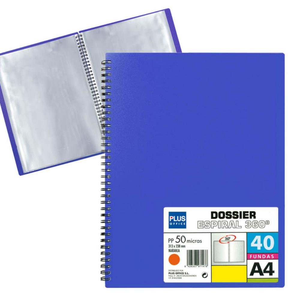 Carpeta Dossier Plus Office Espiral A4 40 Fundas Azul