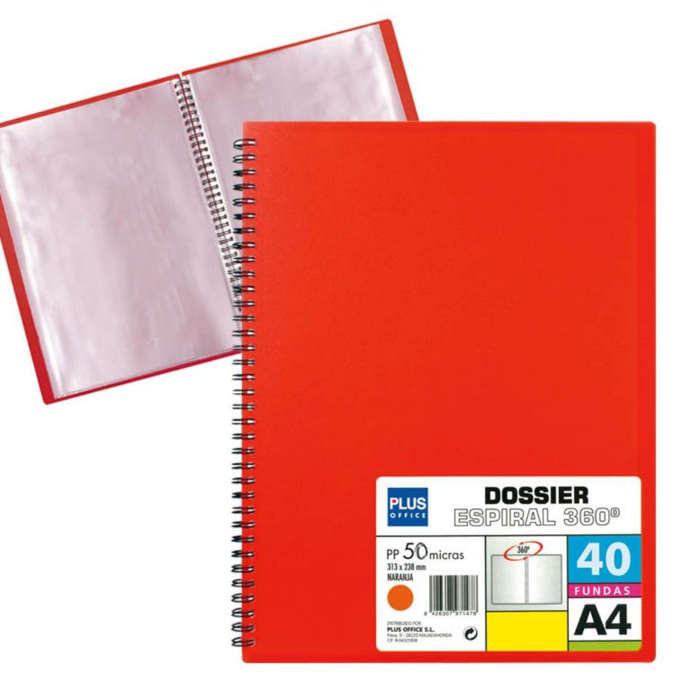 Carpeta Dossier Plus Office Espiral A4 40 Fundas Roja