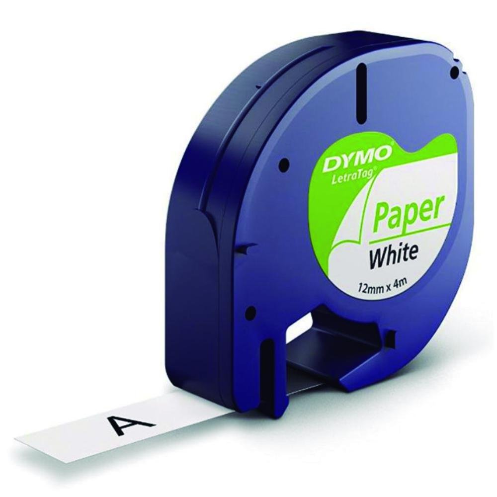 Cinta Dymo Letratag Papel Negro / Blanco 12 mm x 4 m