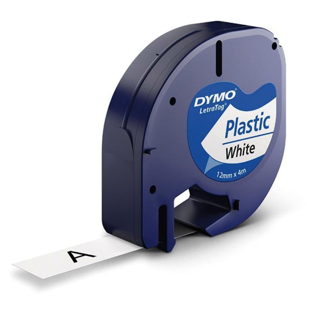 Cinta Dymo Letratag Plástico Negro / Blanco 12 mm x 4 m