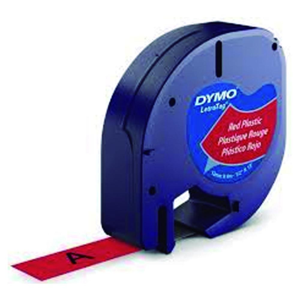 Cinta Dymo Letratag Plástico Negro / Rojo 12 mm x 4 m