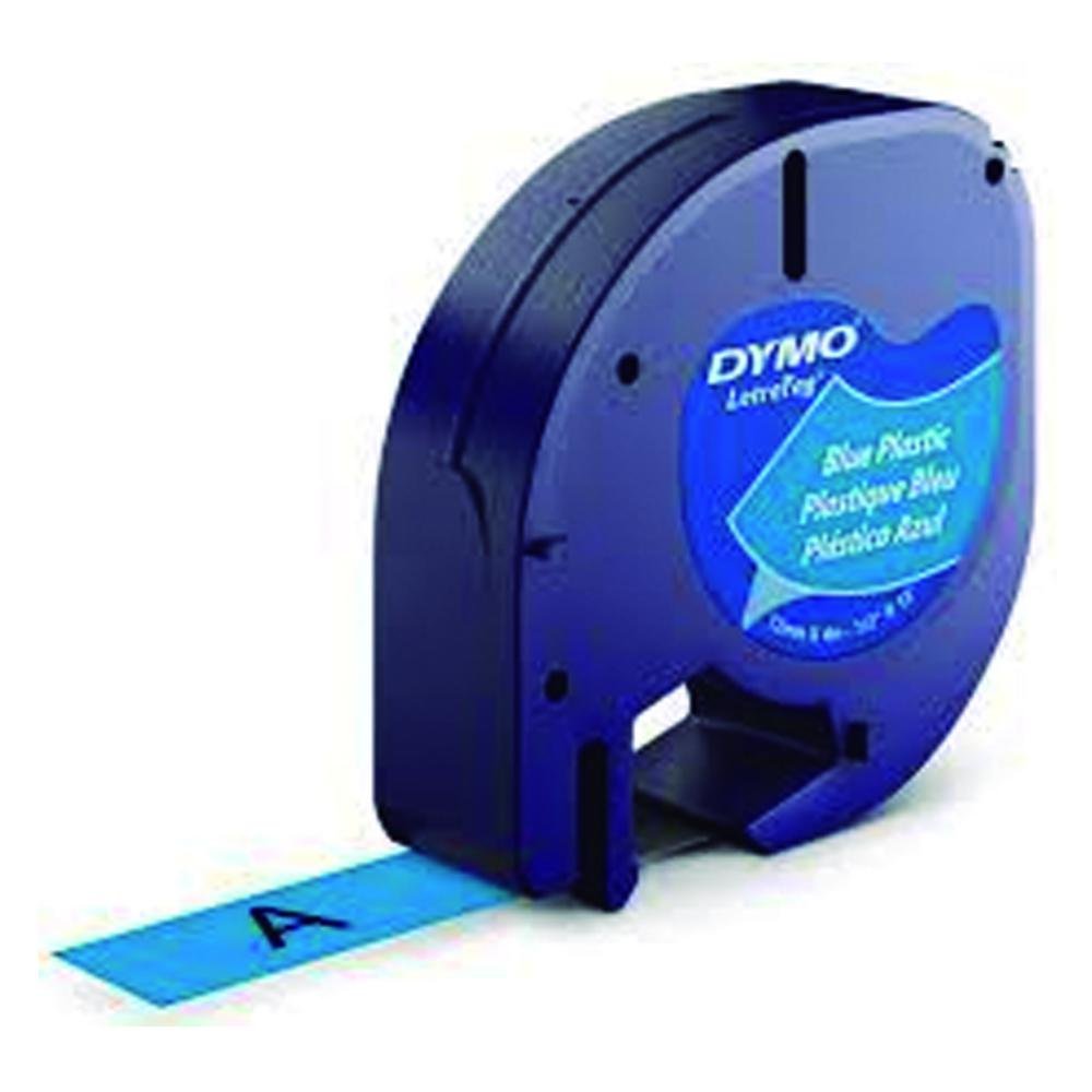 Cinta Dymo Letratag Plástico Negro / Azul 12 mm x 4 m