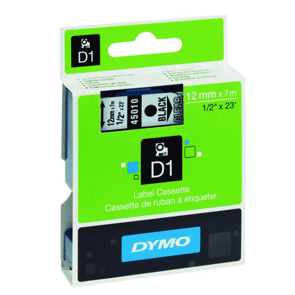 Cinta Dymo D1 Negro / Transparente 12 mm x 7 m