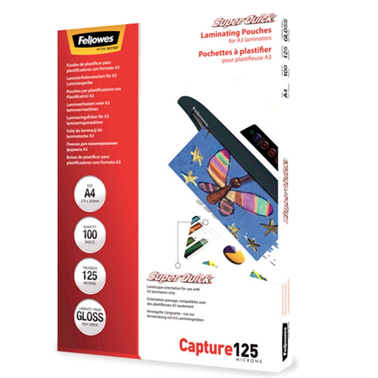 Fundas Plastificar Fellowes A4 125 Micras 100 ud.