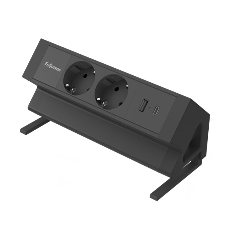 Regleta Sobremesa Fellowes 2 Tomas + 1 USB + 1 USB-C Negro