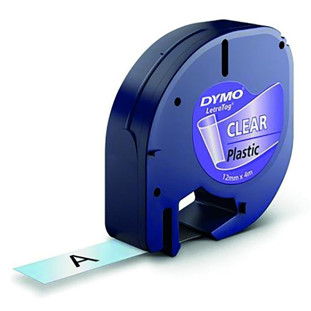 Cinta Dymo Letratag Plástico Negro / Transparente 12 mm x 4 m