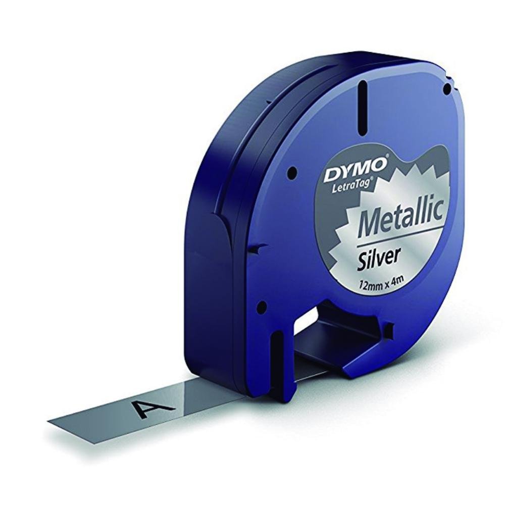 Cinta Dymo Letratag Metalizadas Negro / Plata 12 mm x 4 m