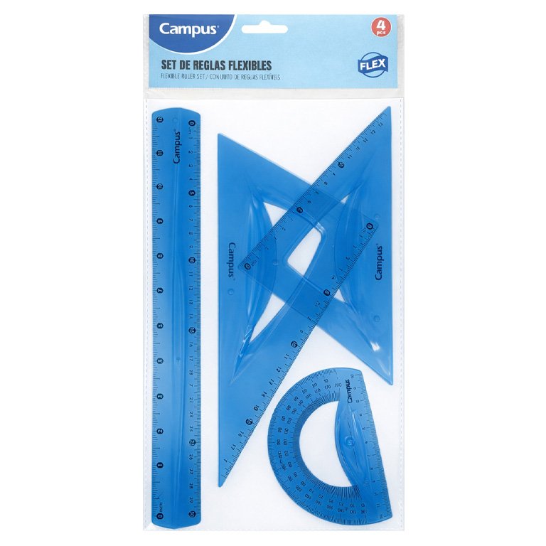 Set Reglas Campus Material Flexible 4 Piezas Azul