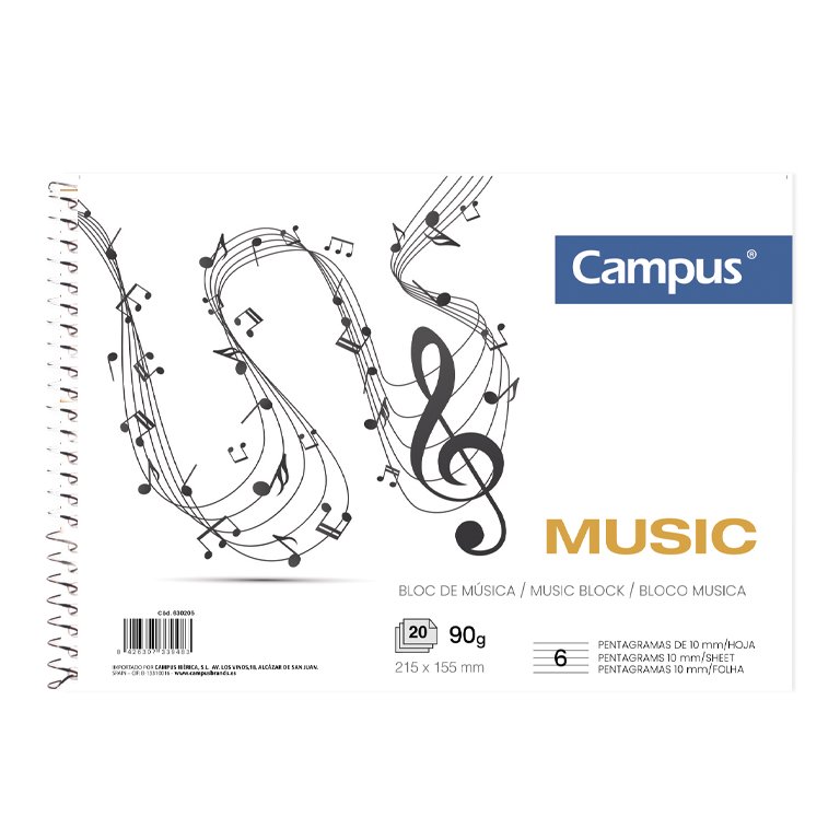 Bloc Música Campus A5 20 Hojas 80 g. 6 Pentagramas/ Página