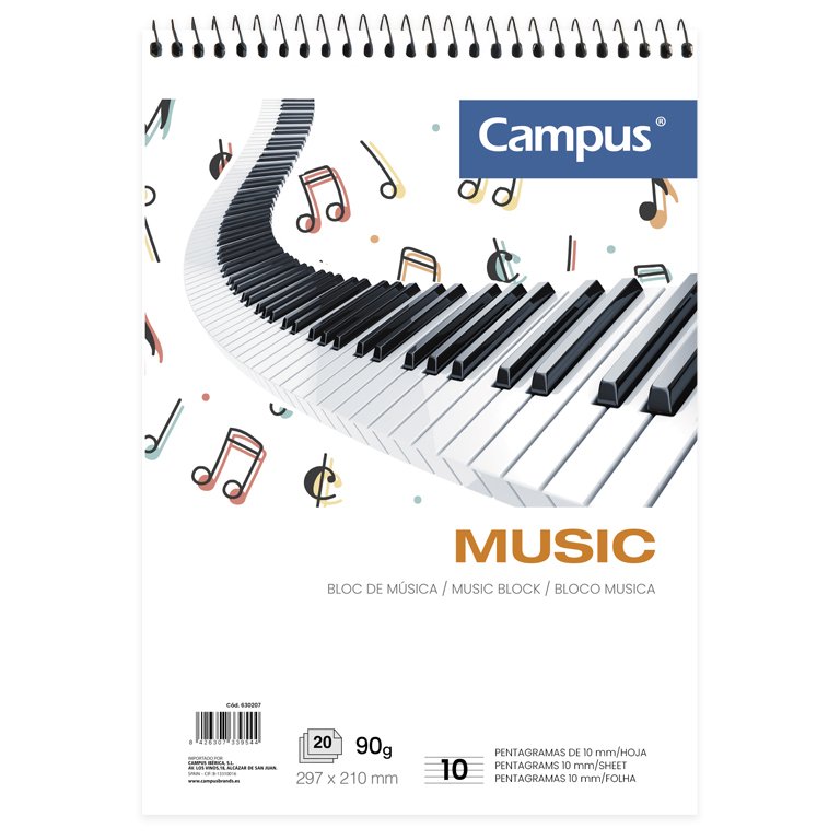 Bloc Música Campus A4 Vertical 20 Hojas 80 g. 10 Pentagramas/ Página