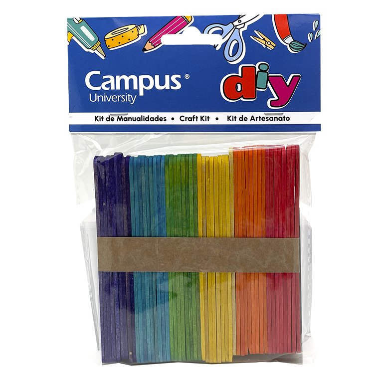 Set Manualidades Campus University Palitos Pequeños de Madera Colores