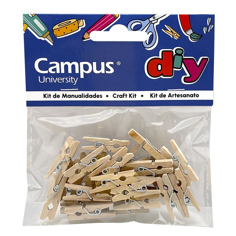Set Manualidades Campus University Pinzas Pequeñas de Madera Natural