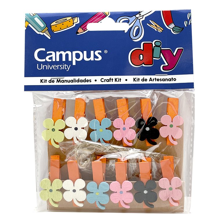 Set Manualidades Campus University Pinzas de Madera Flores
